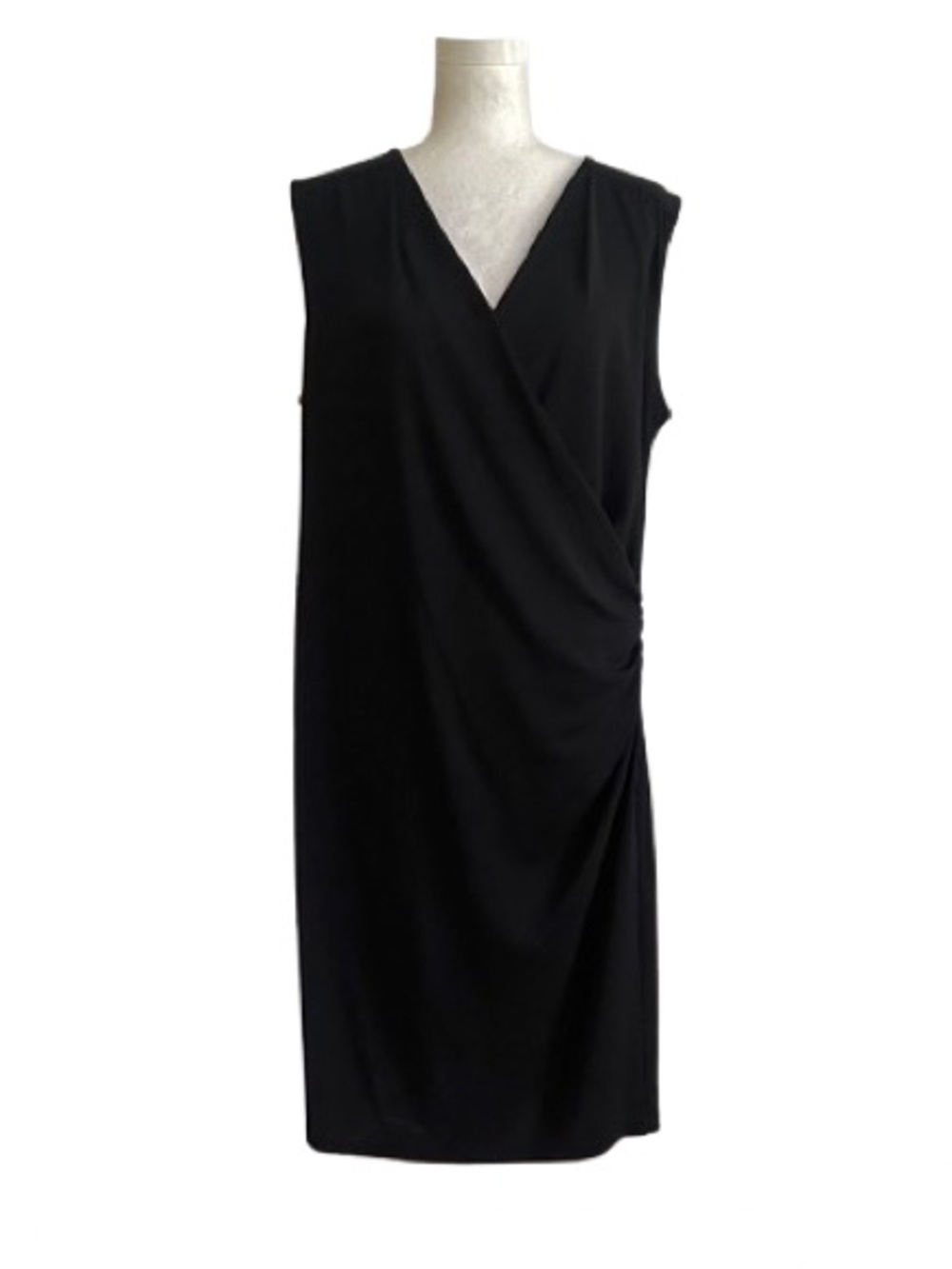 Anne Klein Black Sleeveless Surplice V-Neck Ruched Side Midi Dress Size XL - Picture 3 of 13